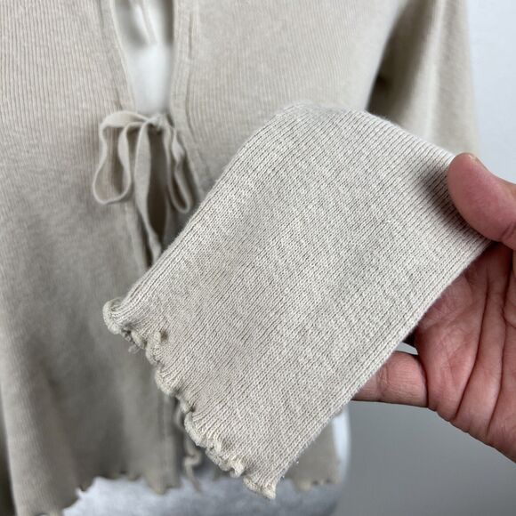 MNG Mango Sweater Women Medium Beige Ribbon Tie Knit Cardigan Long Sleeve - Picture 9 of 12